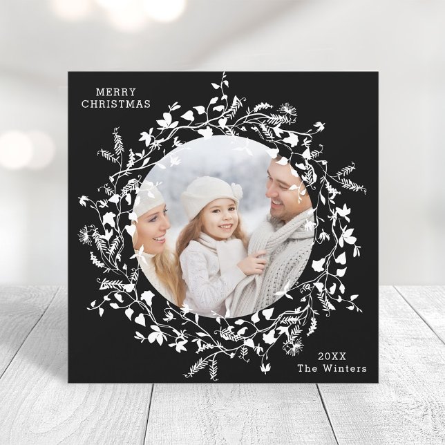 Cartes Pour Fêtes Annuelles Fleur sauvage Boho moderne blanc Carré noir photo (Créateur téléchargé)