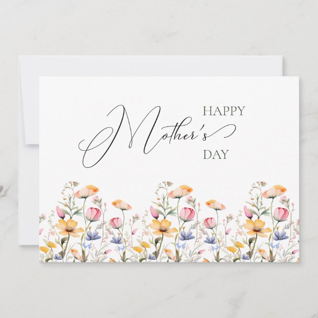 Cartes Pour Fêtes Annuelles Fleur sauvage d'aquarelle Printemps Fête des Mères (Devant)