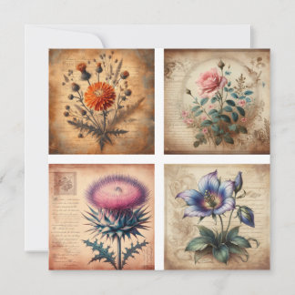 Cartes Pour Fêtes Annuelles Fleur sauvage sur arrière - plan vintage en détres