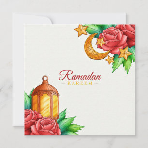 Cartes Pour Fêtes Annuelles fleuri Ramadan Kareem   Croissant d'or et lanterne