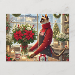 Cartes Pour Fêtes Annuelles Fleuriste de chat aux fleurs Salutation de Noël