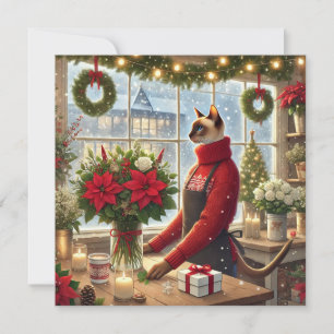 Cartes Pour Fêtes Annuelles Fleuriste de chat aux fleurs Salutation de Noël