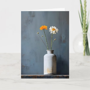 Cartes Pour Fêtes Annuelles Fleurs blanches et orange en gris Vase Fête des Mè