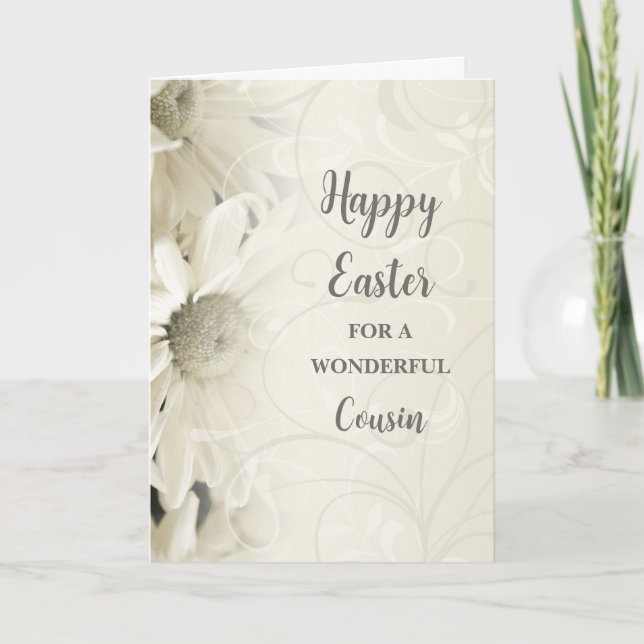Cartes Pour Fêtes Annuelles Fleurs blanches Joyeux Cousin de Pâques (Devant)