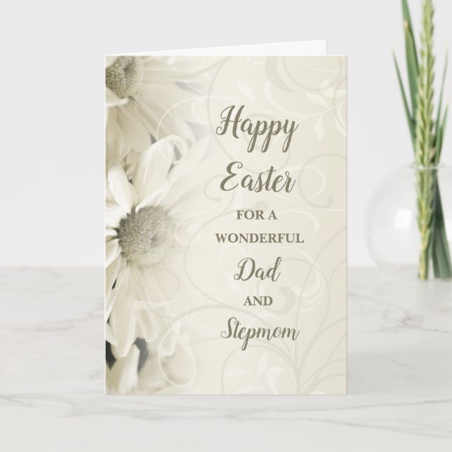 Cartes Pour Fêtes Annuelles Fleurs blanches Joyeux Pâques papa et Stepmaman (Devant)