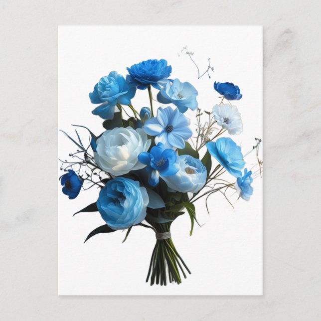 Cartes Pour Fêtes Annuelles Fleurs bleues et blanches (Devant)