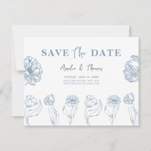 Cartes Pour Fêtes Annuelles Fleurs Bleues Intemporelles Enregistrez la Date