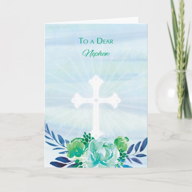 Cartes Pour Fêtes Annuelles Fleurs bleues Turquoises Nephew avec Croix Pâques (Devant)