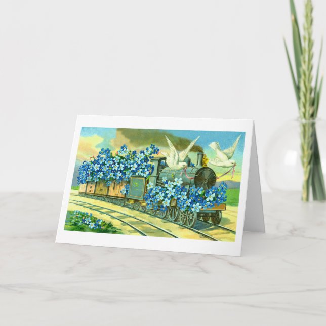 Cartes Pour Fêtes Annuelles Fleurs, colombes et trains (Devant)