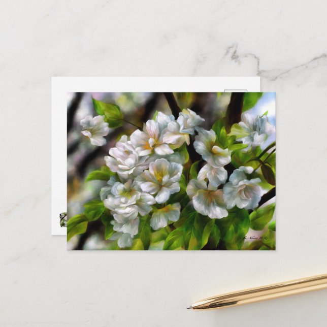 Cartes Pour Fêtes Annuelles Fleurs d'Apple (Devant/Arrière en situation)