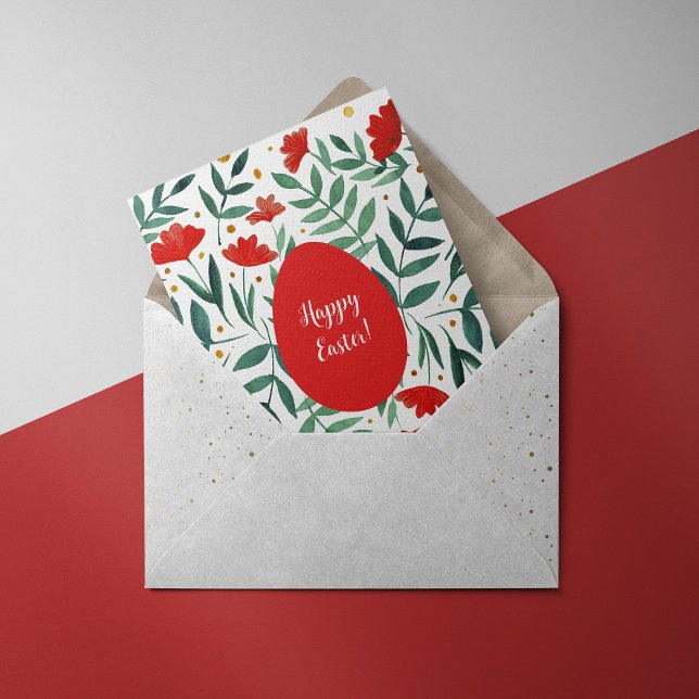 Cartes Pour Fêtes Annuelles Fleurs d'aquarelle de jardin magiques en rouge et  (Créateur téléchargé)