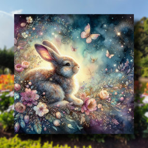 Cartes Pour Fêtes Annuelles Fleurs d'aquarelle Papillons Lapin Pâques