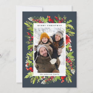 Cartes Pour Fêtes Annuelles Fleurs d'aquarelle traditionnelles + feuillage Noë