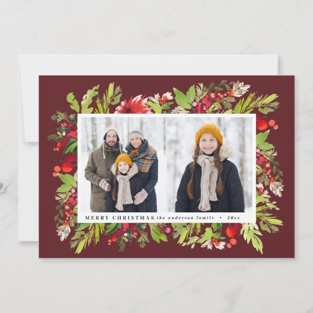 Cartes Pour Fêtes Annuelles Fleurs d'aquarelle traditionnelles + feuillage Noë (Devant)