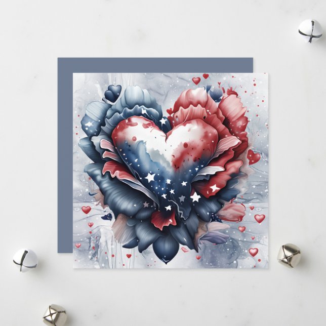 Cartes Pour Fêtes Annuelles Fleurs d'art de cœur patriotique américain (Devant/Arrière en situation)