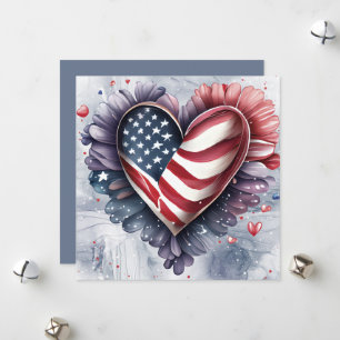 Cartes Pour Fêtes Annuelles Fleurs d'art de cœur patriotique américain