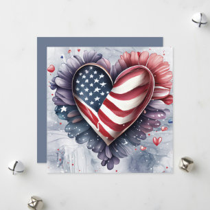 Cartes Pour Fêtes Annuelles Fleurs d'Art Patriotique American Heart