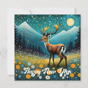 Cartes Pour Fêtes Annuelles Fleurs de cerfs mignons Imaginaire de prairie