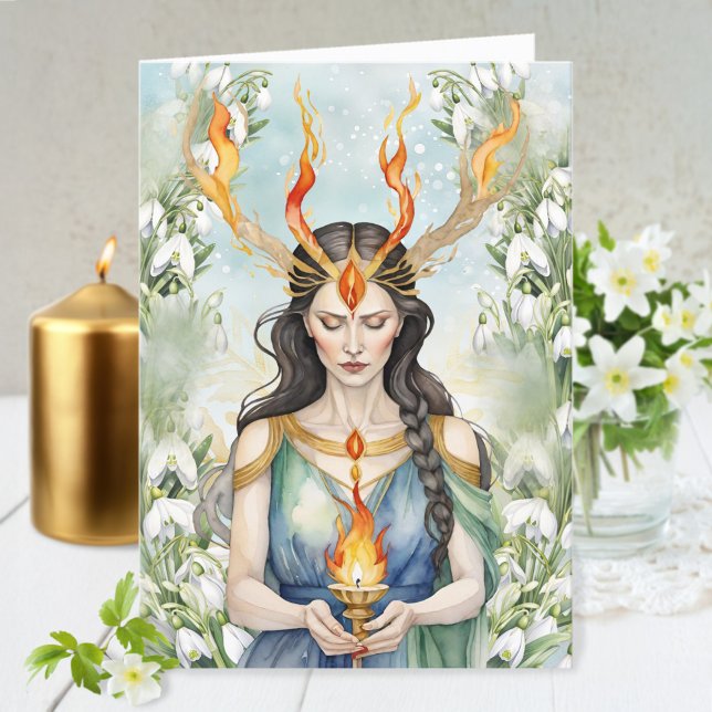 Cartes Pour Fêtes Annuelles Fleurs de déesse Viccan Imbolc (Imbolc Wiccan Goddess Flame & Snowdrop Flowers Holiday Card)