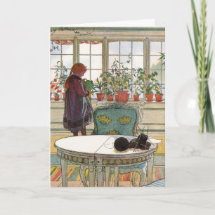 Cartes Pour Fêtes Annuelles Fleurs de fenêtre botaniques de style cottage rétr