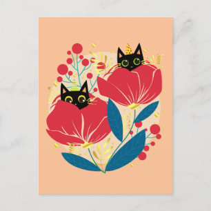 Cartes Pour Fêtes Annuelles Fleurs de jardin de chat Noir Or