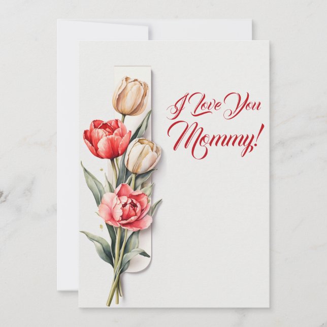 Cartes Pour Fêtes Annuelles Fleurs de la Fête des Mères Tulipes Aquarelle (Devant)