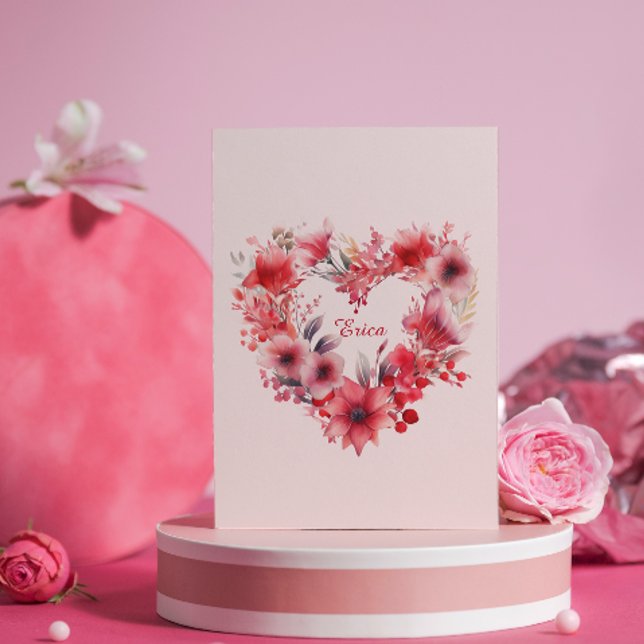 Cartes Pour Fêtes Annuelles Fleurs de l'amour | Nom personnalisé | Saint-Valen (Créateur téléchargé)