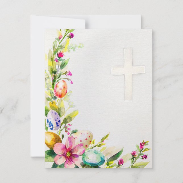 Cartes Pour Fêtes Annuelles Fleurs de Pâques et oeufs avec Croix blanc (Devant)