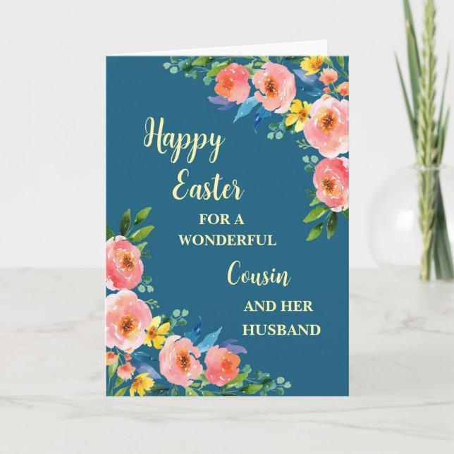 Cartes Pour Fêtes Annuelles Fleurs de printemps Joyeux Cousin de Pâques et son (Devant)