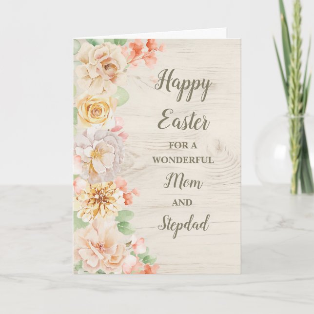 Cartes Pour Fêtes Annuelles Fleurs de printemps Joyeux Pâques maman et Stepdad (Devant)