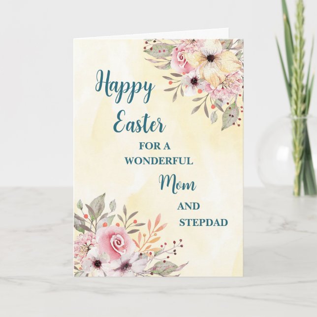 Cartes Pour Fêtes Annuelles Fleurs de printemps Joyeux Pâques maman et Stepdad (Devant)