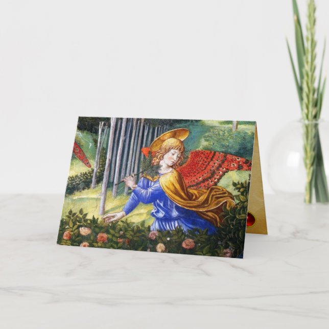 Cartes Pour Fêtes Annuelles Fleurs de rassemblement d'anges dans un paysage cé (Devant)