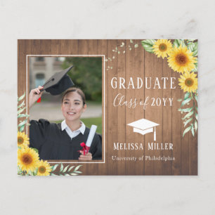 Cartes Pour Fêtes Annuelles Fleurs de soleil bois rustique Graduation