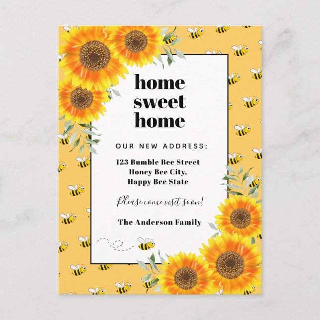 Cartes Pour Fêtes Annuelles Fleurs de soleil joyeux bourdonnement abeilles nou (Devant)