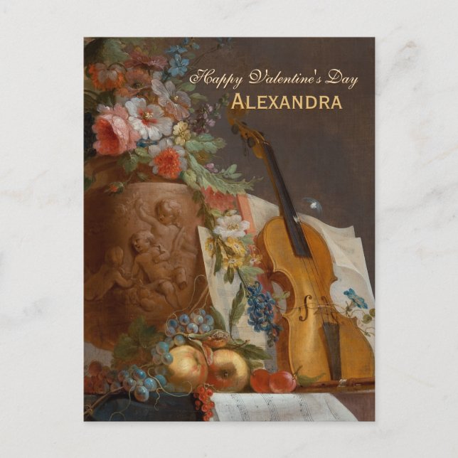 Cartes Pour Fêtes Annuelles Fleurs et violon CC0641 Valentine Postcard (Devant)