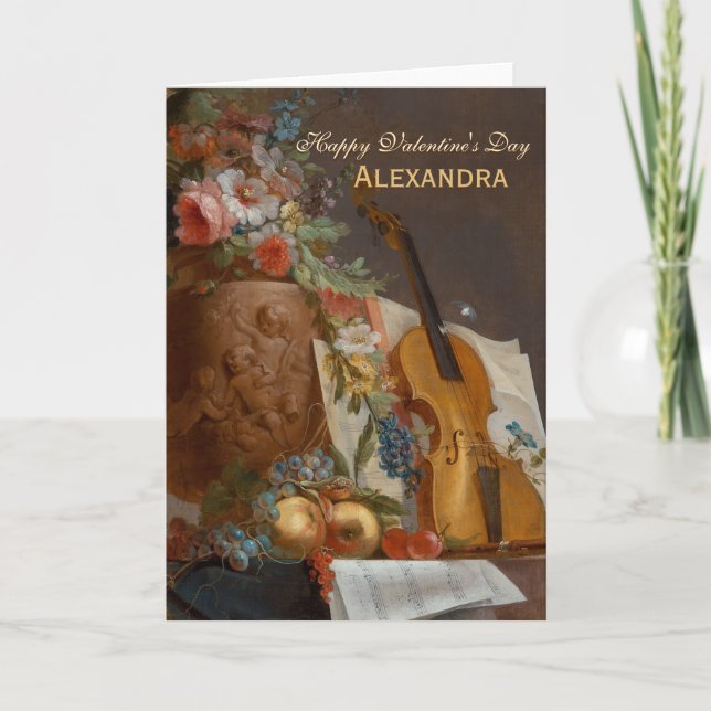 Cartes Pour Fêtes Annuelles Fleurs et violon CC0642 Valentine Greeting Card (Devant)