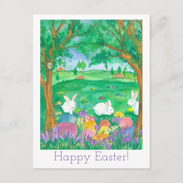Cartes Pour Fêtes Annuelles Fleurs heureuses d'aquarelle de Pâques (Devant)