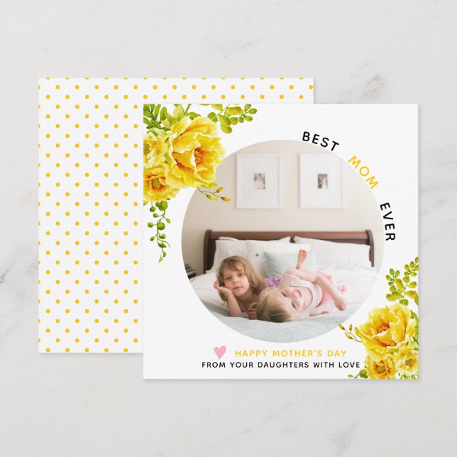Cartes Pour Fêtes Annuelles Fleurs Jaunes Meilleure Maman Jamais Mère photo Fê (Devant / Derrière)