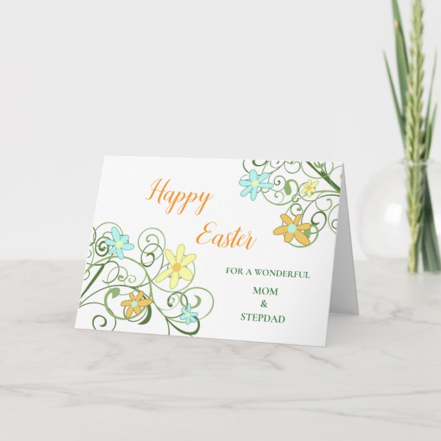 Cartes Pour Fêtes Annuelles Fleurs Joyeux Pâques maman et Stepdad (Devant)