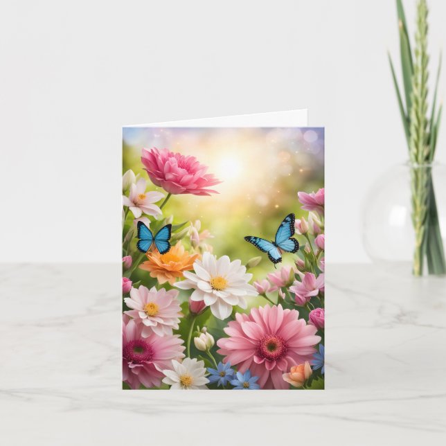 Cartes Pour Fêtes Annuelles Fleurs magnifiques et papillons Fête des mères (Devant)