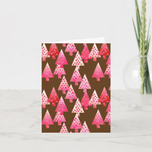 Cartes Pour Fêtes Annuelles Fleurs modernes arbres de Noël - corail & brun