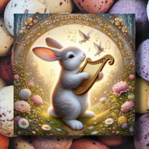 Cartes Pour Fêtes Annuelles Fleurs musicales de lapin en bois Pâques
