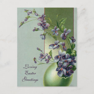 Cartes Pour Fêtes Annuelles Fleurs pourpres florissantes vintages dans un oeuf