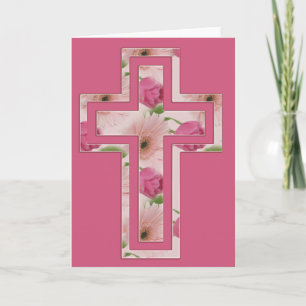 Cartes Pour Fêtes Annuelles Fleurs roses Design Croix Christian Greeting Card