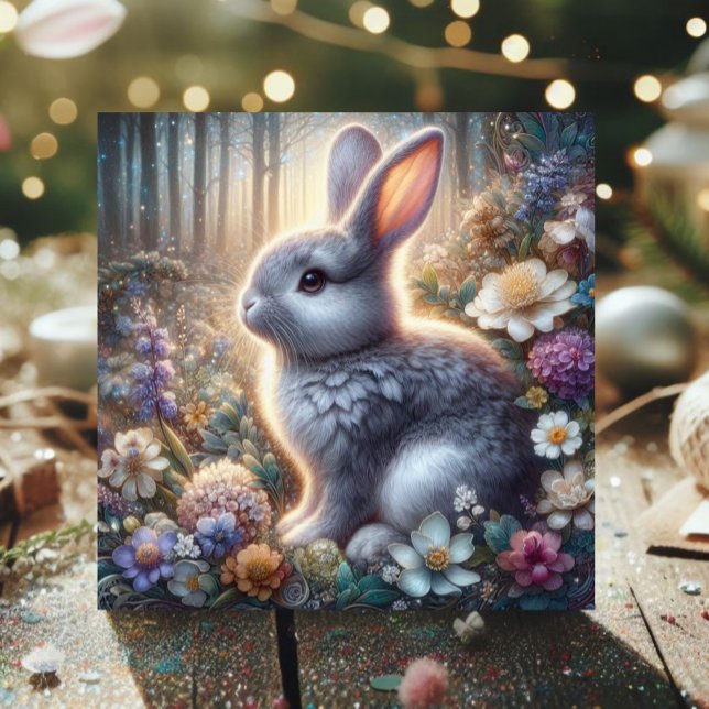 Cartes Pour Fêtes Annuelles Fleurs roses pourpres du lapin de printemps Aquare (Créateur téléchargé)