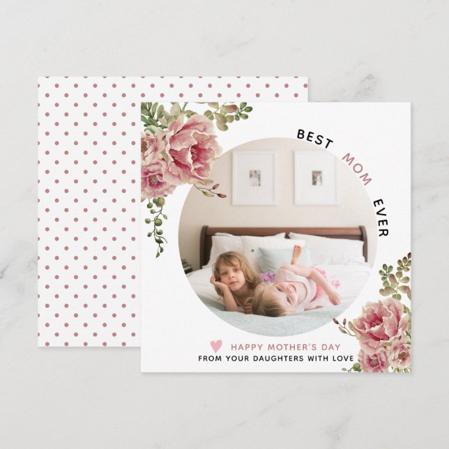 Cartes Pour Fêtes Annuelles Fleurs roses poussiéreuses Meilleure maman pour la (Devant / Derrière)