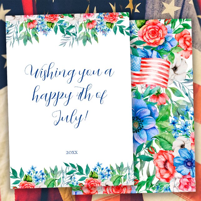 Cartes Pour Fêtes Annuelles Fleurs Rouge Blanc Et Bleu 4 juillet Patriotique (Créateur téléchargé)