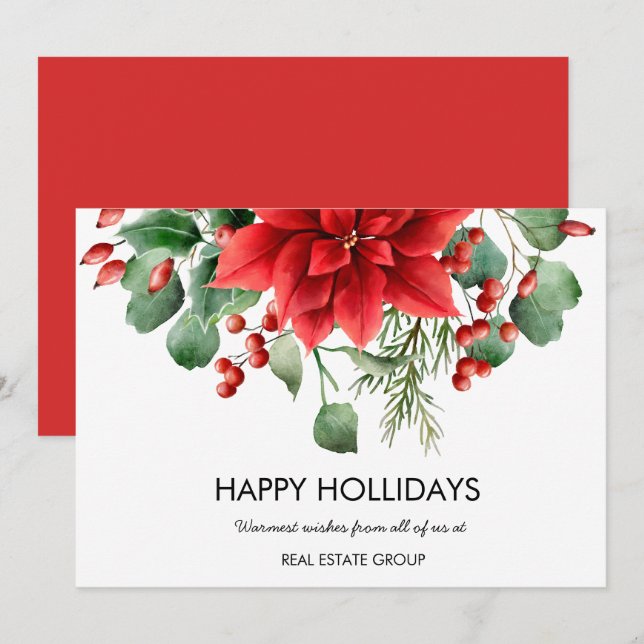 Cartes Pour Fêtes Annuelles Fleurs Rouges Florales Élégantes de Noël (Devant / Derrière)
