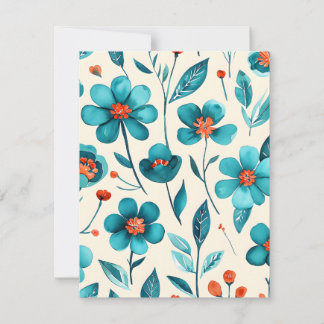 Cartes Pour Fêtes Annuelles Fleurs sarcelle à l'aquarelle