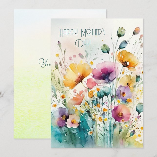Cartes Pour Fêtes Annuelles Fleurs sauvages aquarelle|Joyeuse fête des mères  (Devant / Derrière)